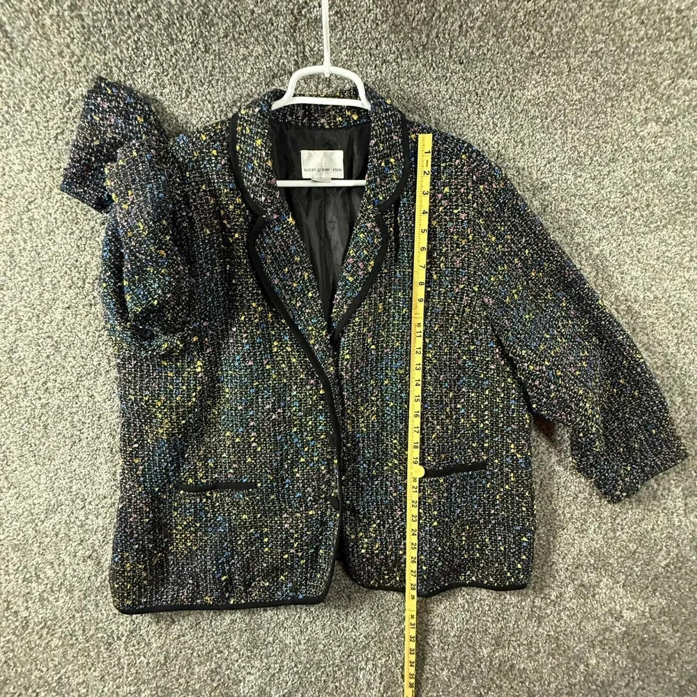 Susan Graver Style Multi Color Confetti Tweed Blazer Metallic Trim 3X Womens